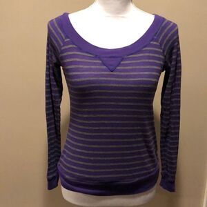 Splendid Purple & Gray Striped Cropped Shirt